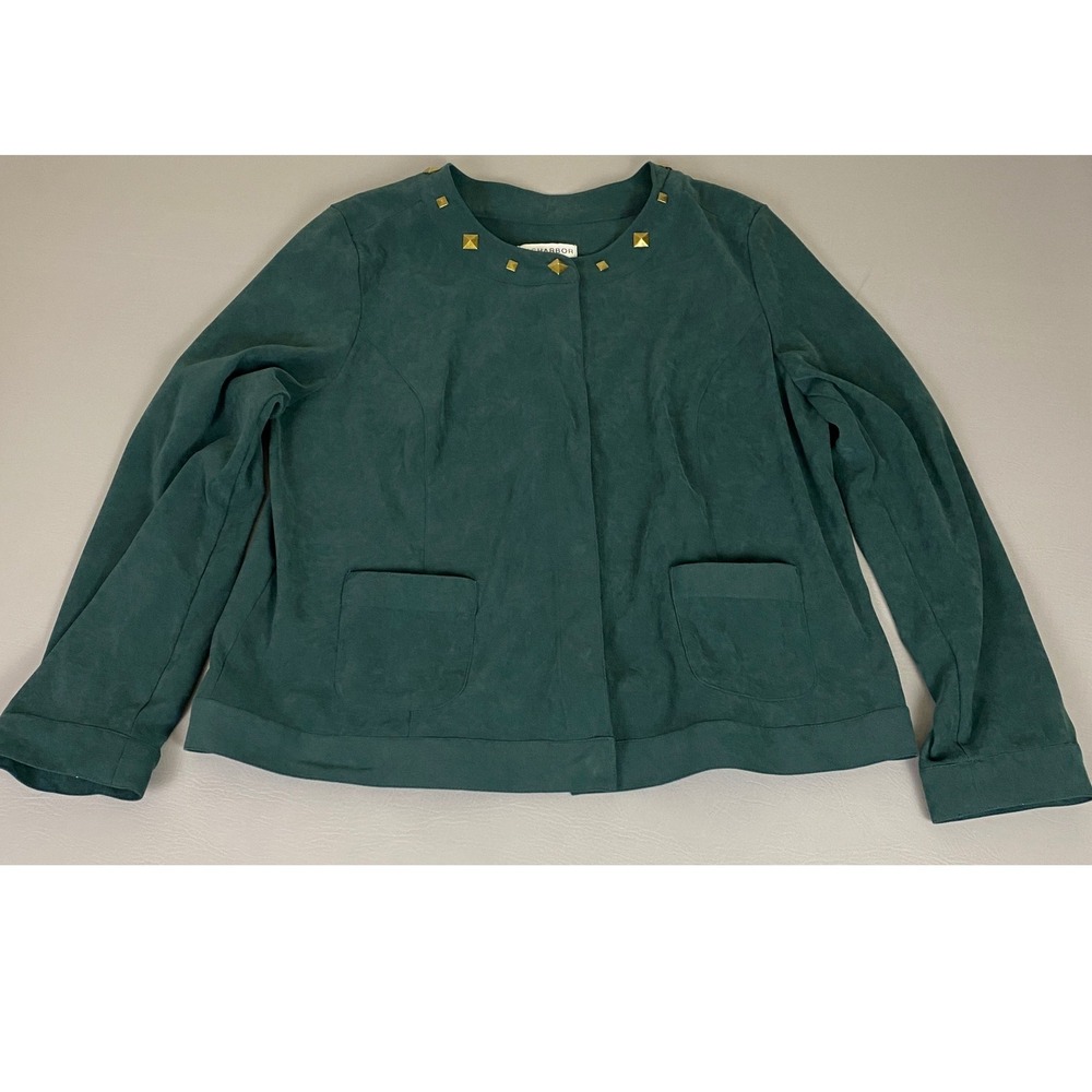 SAG HARBOR‎ Jacket Top Women's Size XL Green Studded Collar Long Sleeve Stretch